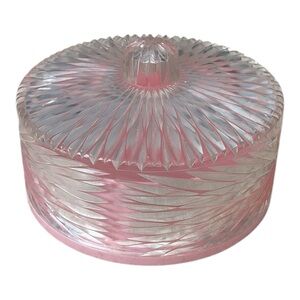 Vintage Celebrity Inc. Pink Powder Jar Trinket Dish – Glass Diamond Cut Lid